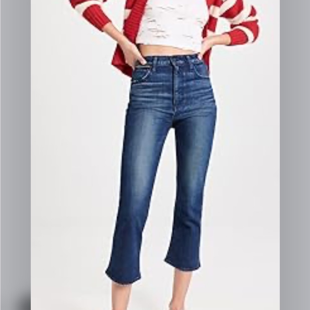 Moussy Vintage Emma Cropped Flare Jeans in Dark Blue-Size 26-Made in Japan-Y2K